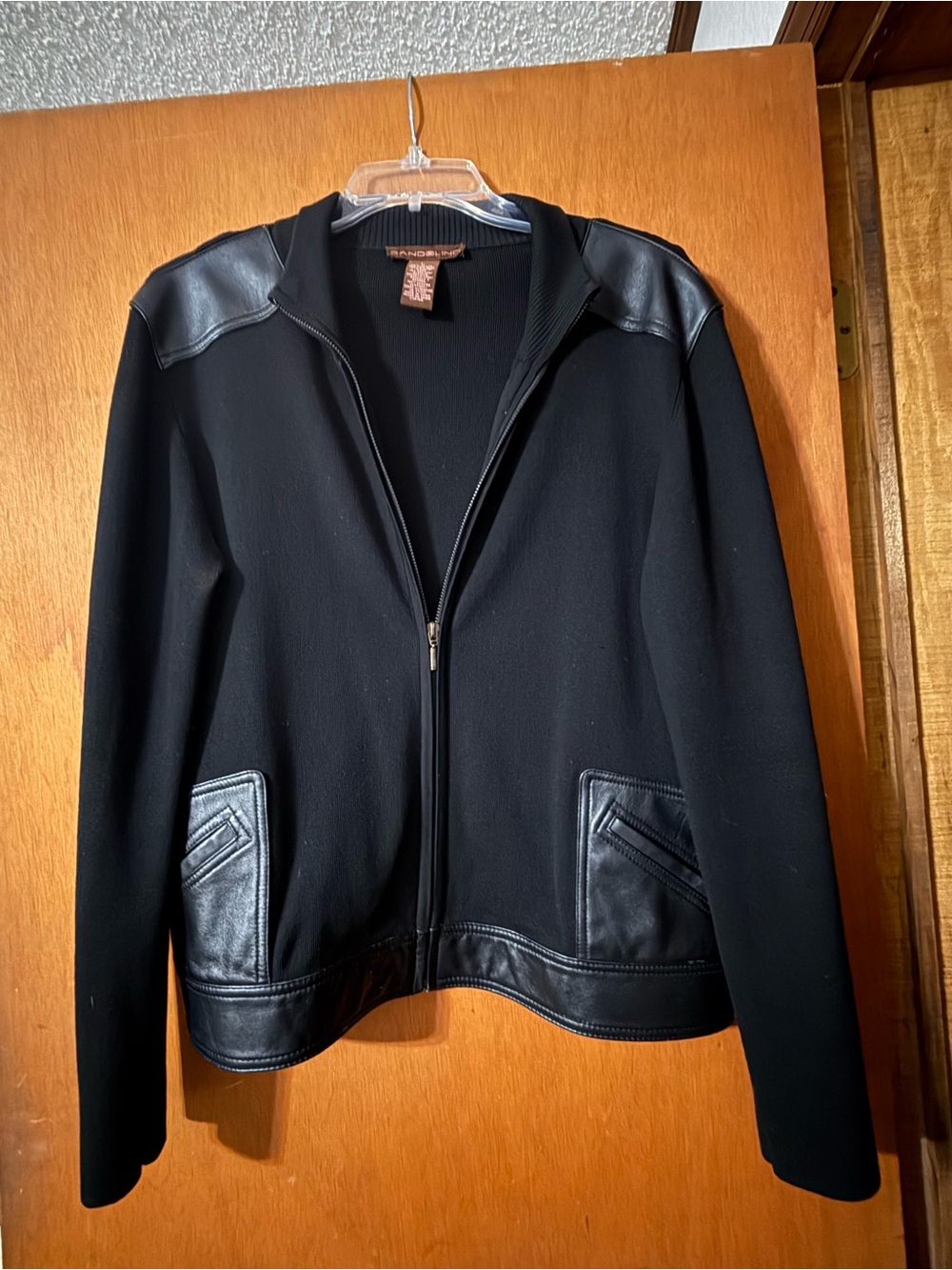 Bandolino Black Bomber Jacket with Faux Leather Trim